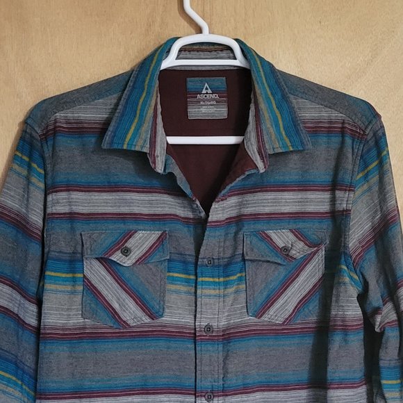 Ascend Size XL Lined Button Up Shirt Multicolor Striped Cotton - Picture 4 of 6